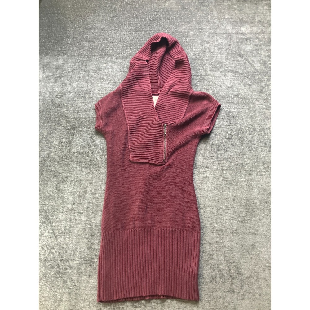 Kama Classic Jeans Sweater Dress Womens Medium Burgundy‎ Cotton Hooded 1/4 Zip